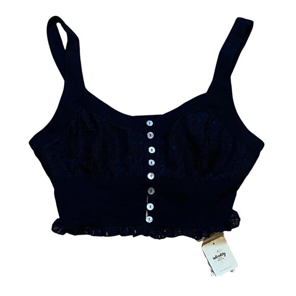 Free People Intimates Black Lace Button-Up Womens Crop Top‎ M NWT - Picture 1 of 9